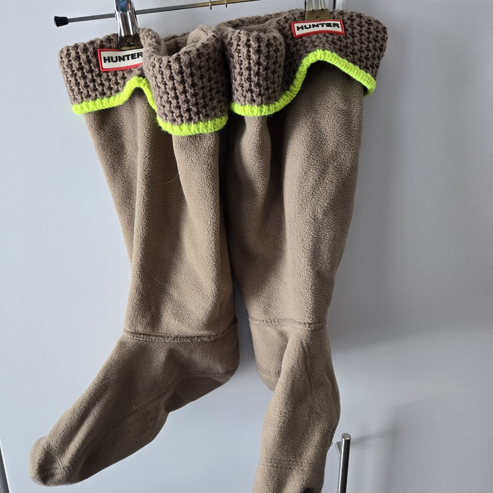 Hunter Brown Fleece Boot Liners with Neon Trim Size L